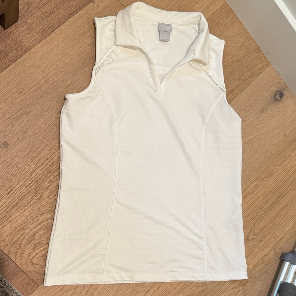 Chico’s Zenergy Sleeveless White Polo Top with Ruffle detail size 4/6